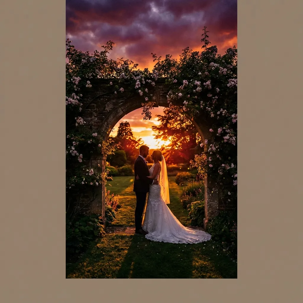 Couple in garden at sunset